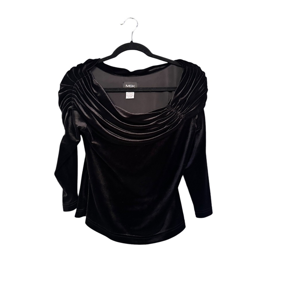 MSK Black Velour Draped Neckline Womens Size Small 3/4 sleeves